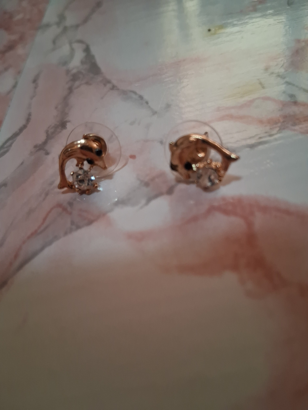 Gold Dolphin Crystal Stud Earrings - Women Jewelry